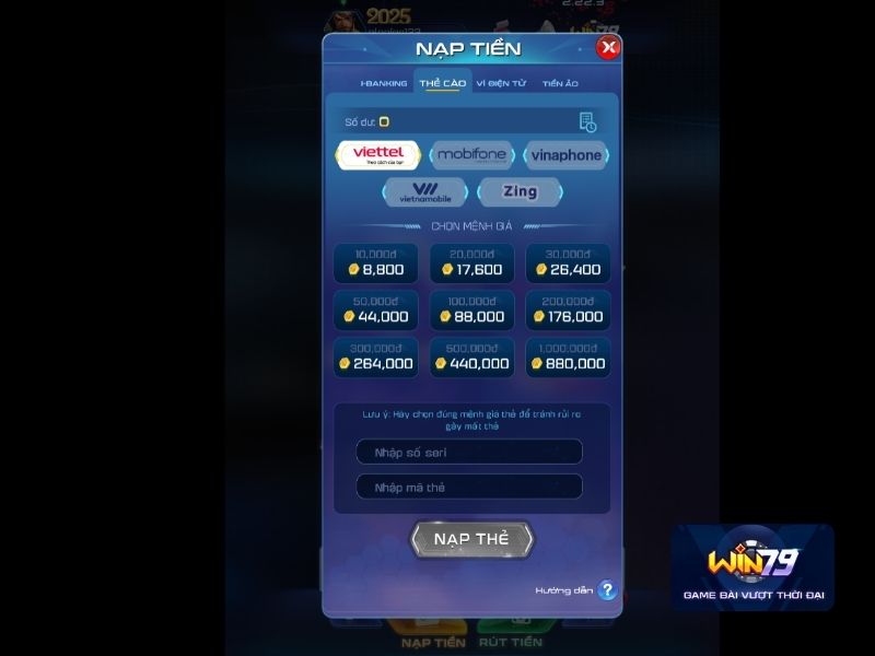 Các hình thức nạp tiền Win79